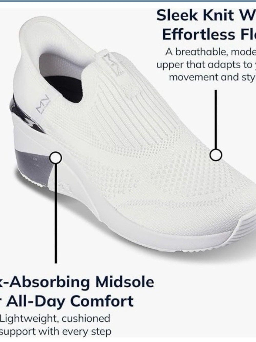 Skechers Women’s White Slip-On Knit Sneakers Wedge Hands Free! - Picture 2 of 11